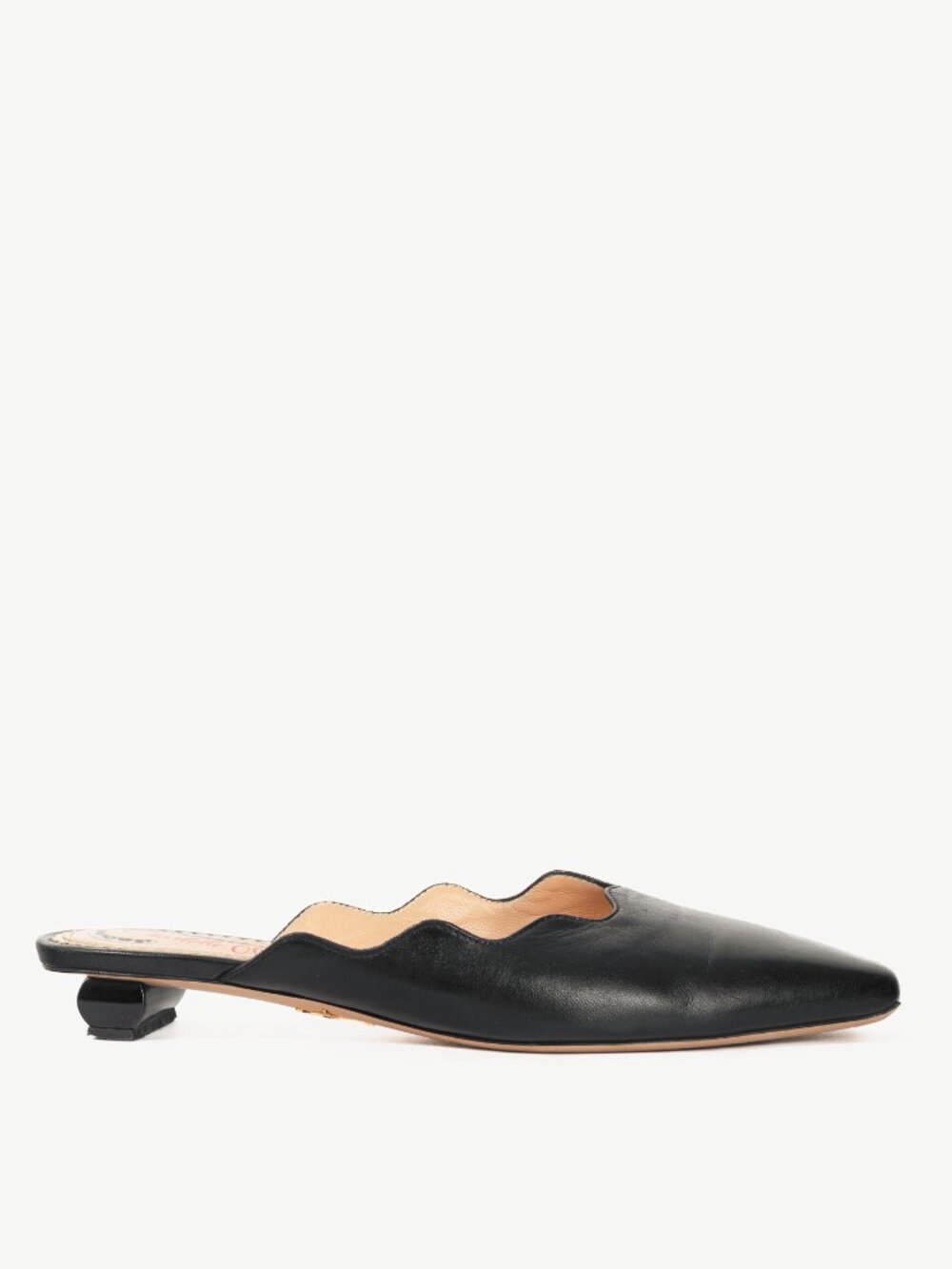 Charlotte Olympia Black Nappa Scalloped Slide Mules